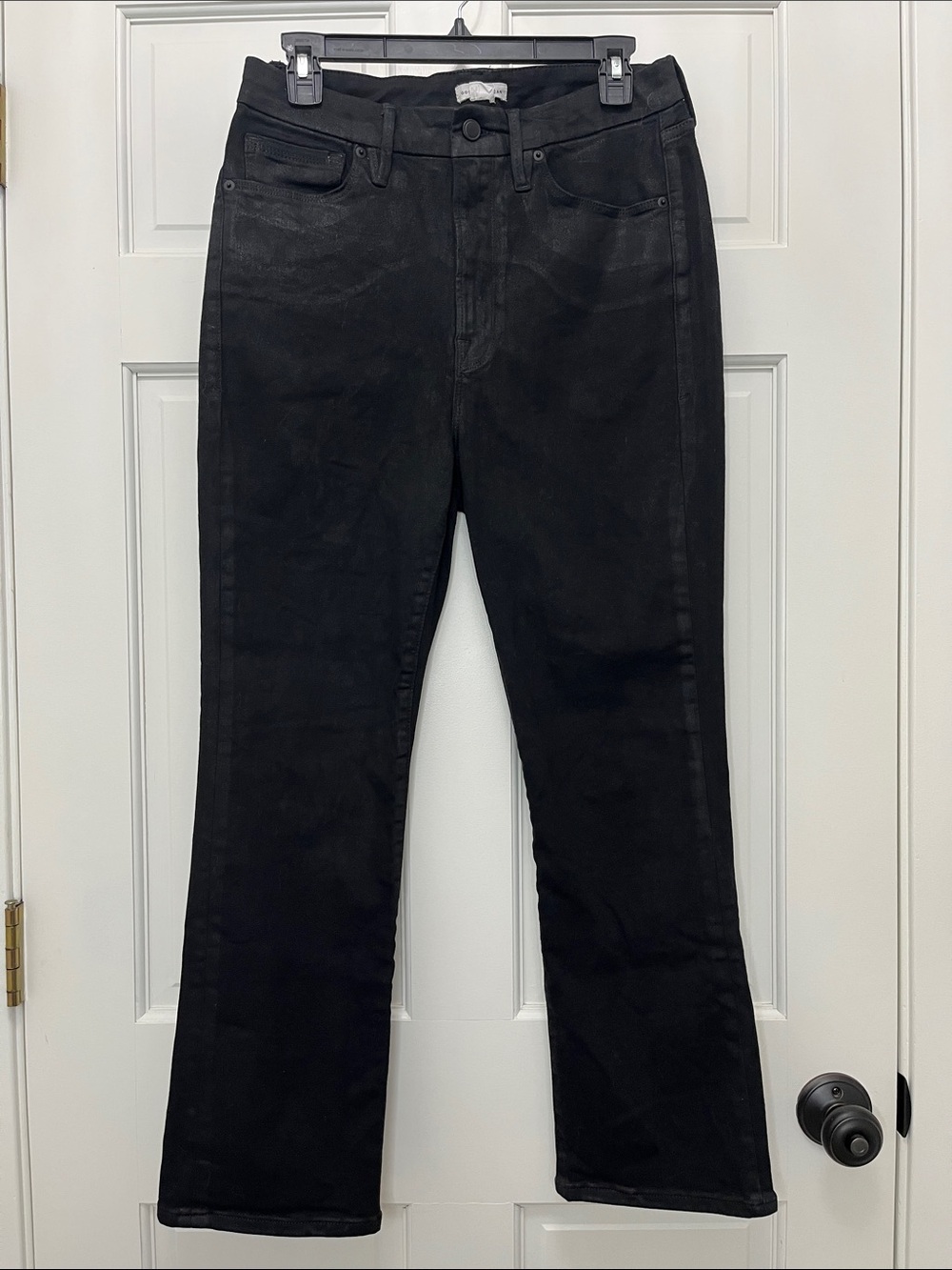 Good American Wax Coated Black Straight Leg Jeans - Size 6 / 28